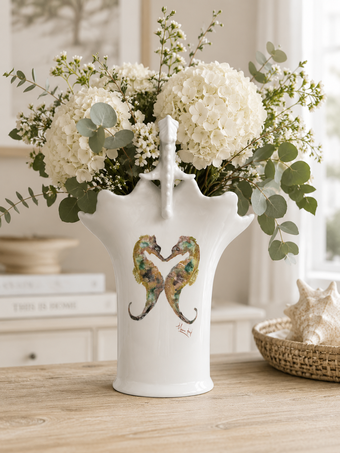 Seahorse Porcelain Vase – Hand-Painted Coastal Statement Piece