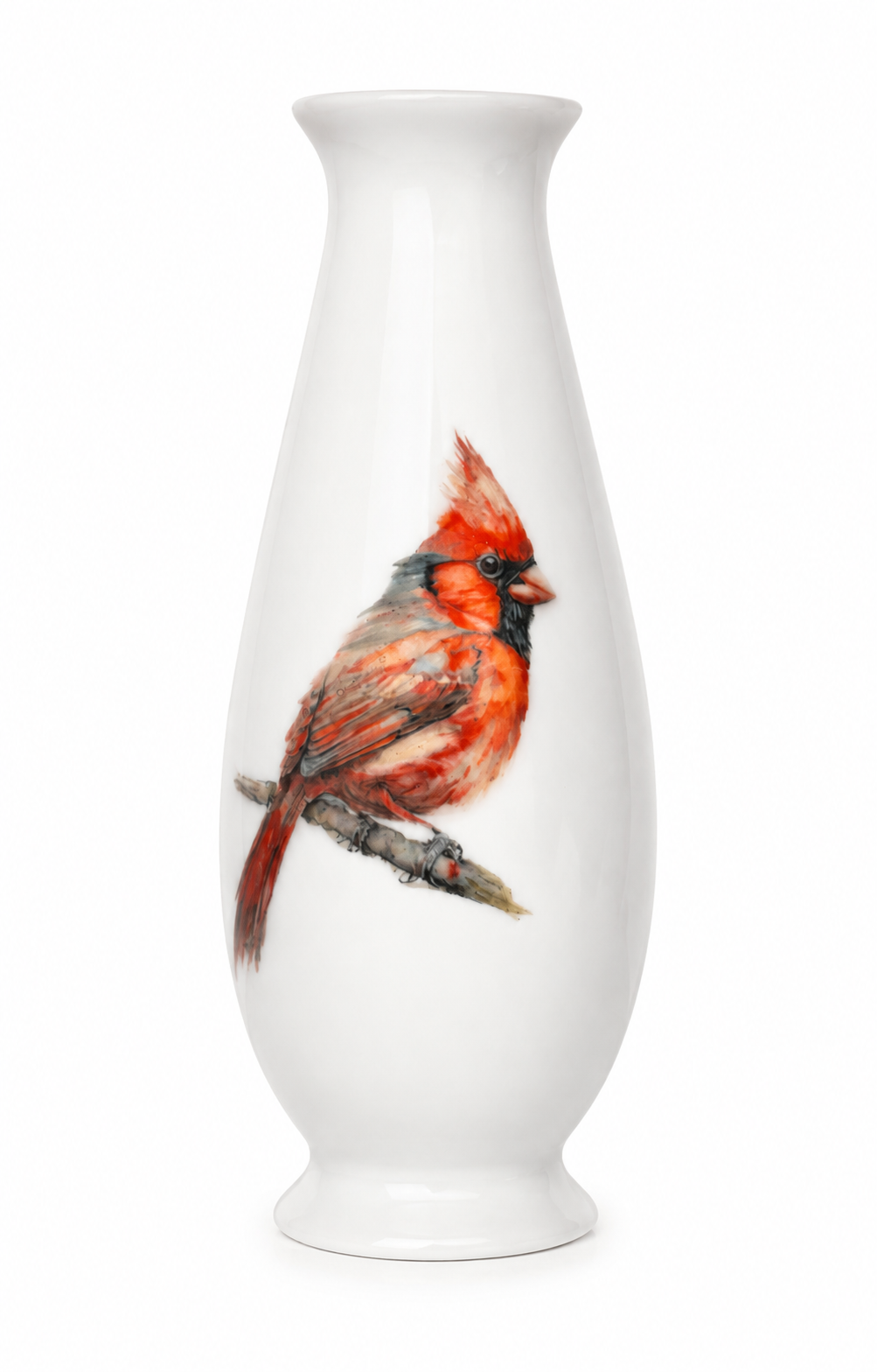 Hand-Painted Cardinal Porcelain Bud Vase