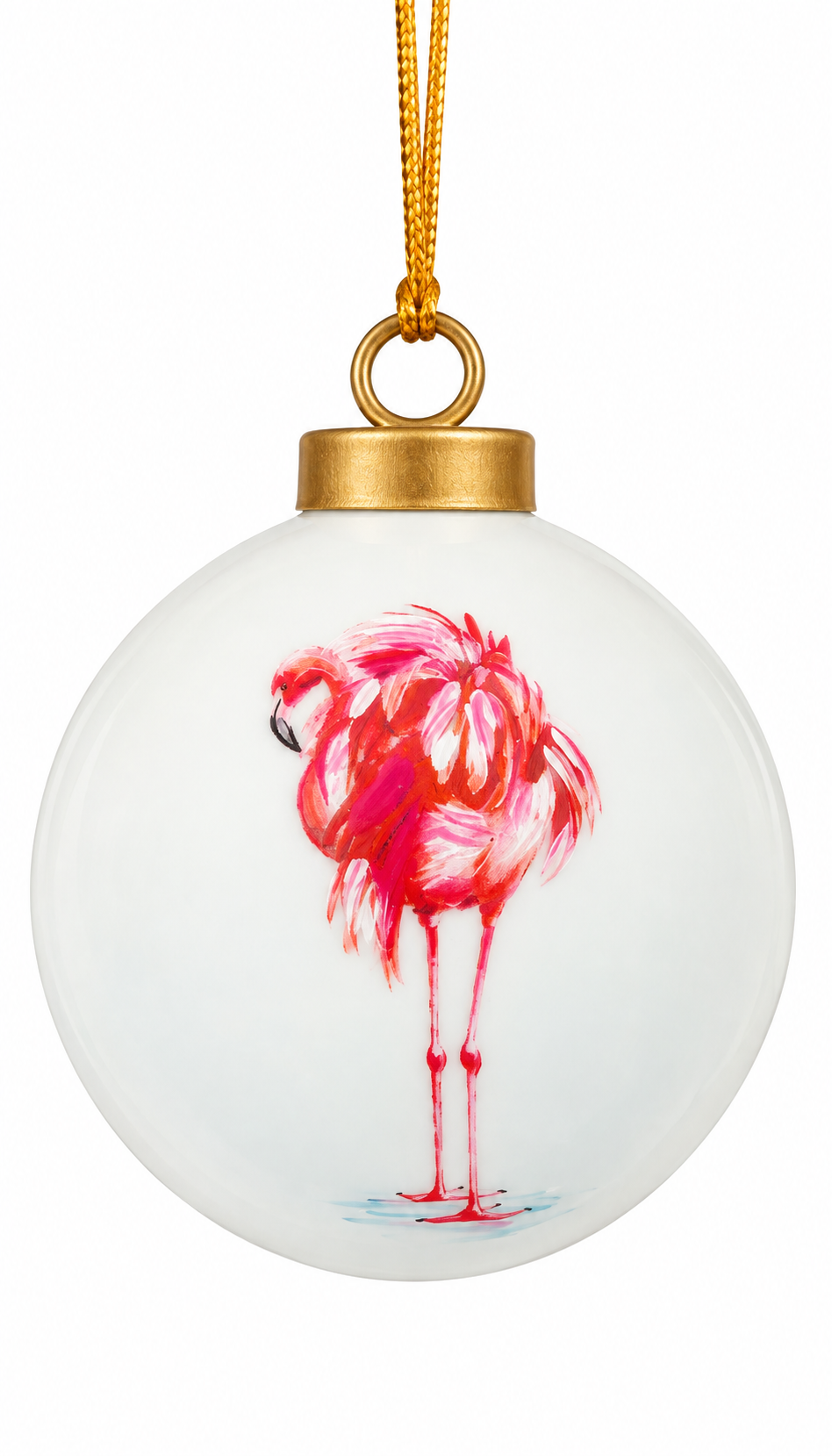 Hand-Painted Pink Flamingo Porcelain Christmas Ornament