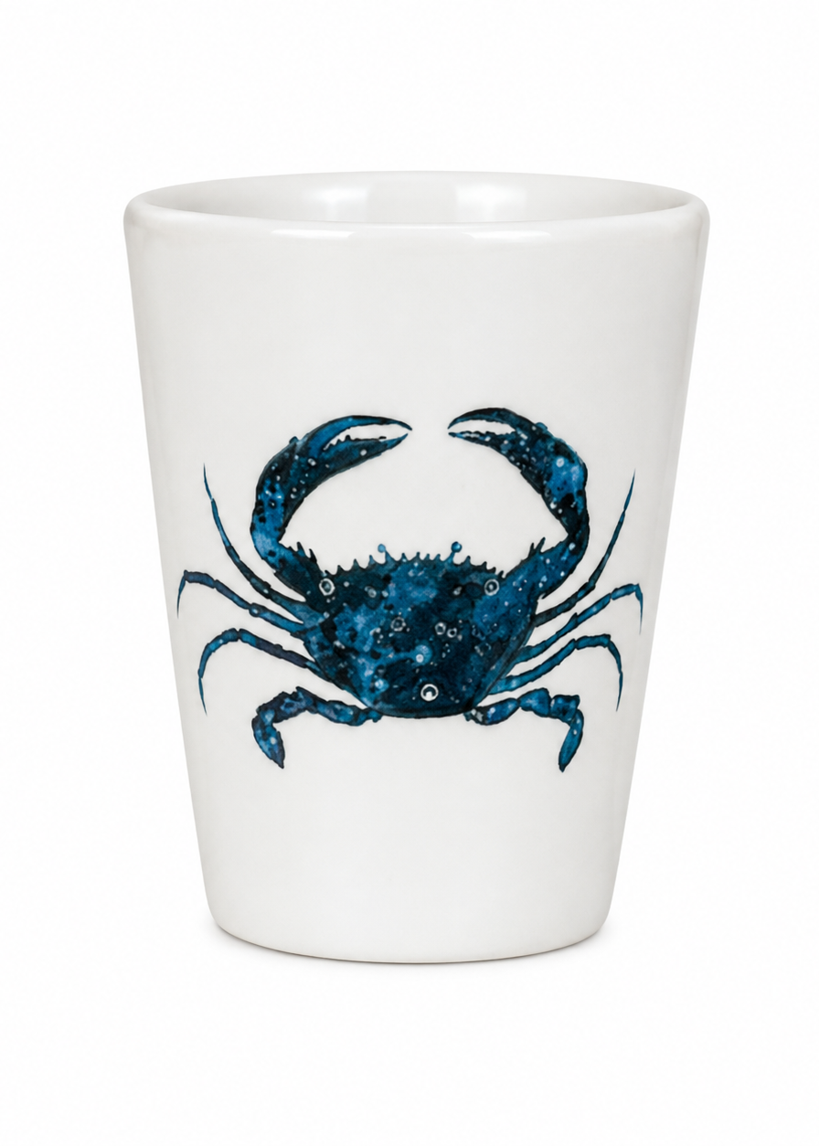 Coastal Blue Crab Hand Painted Porcelain Shot Glass