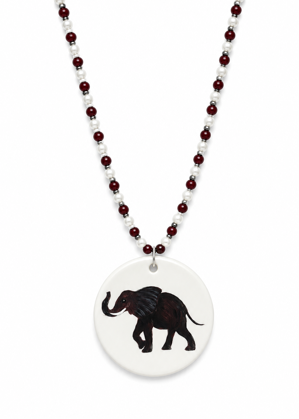 Hand-Painted Alabama Elephant Porcelain Necklace
