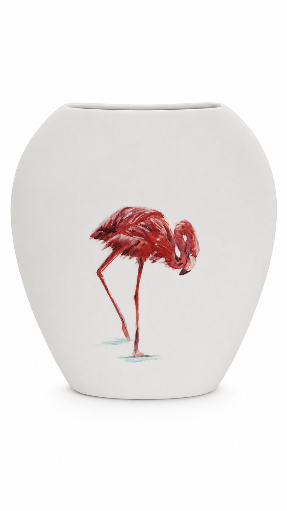 Hand-Painted Flamingo Porcelain Vase