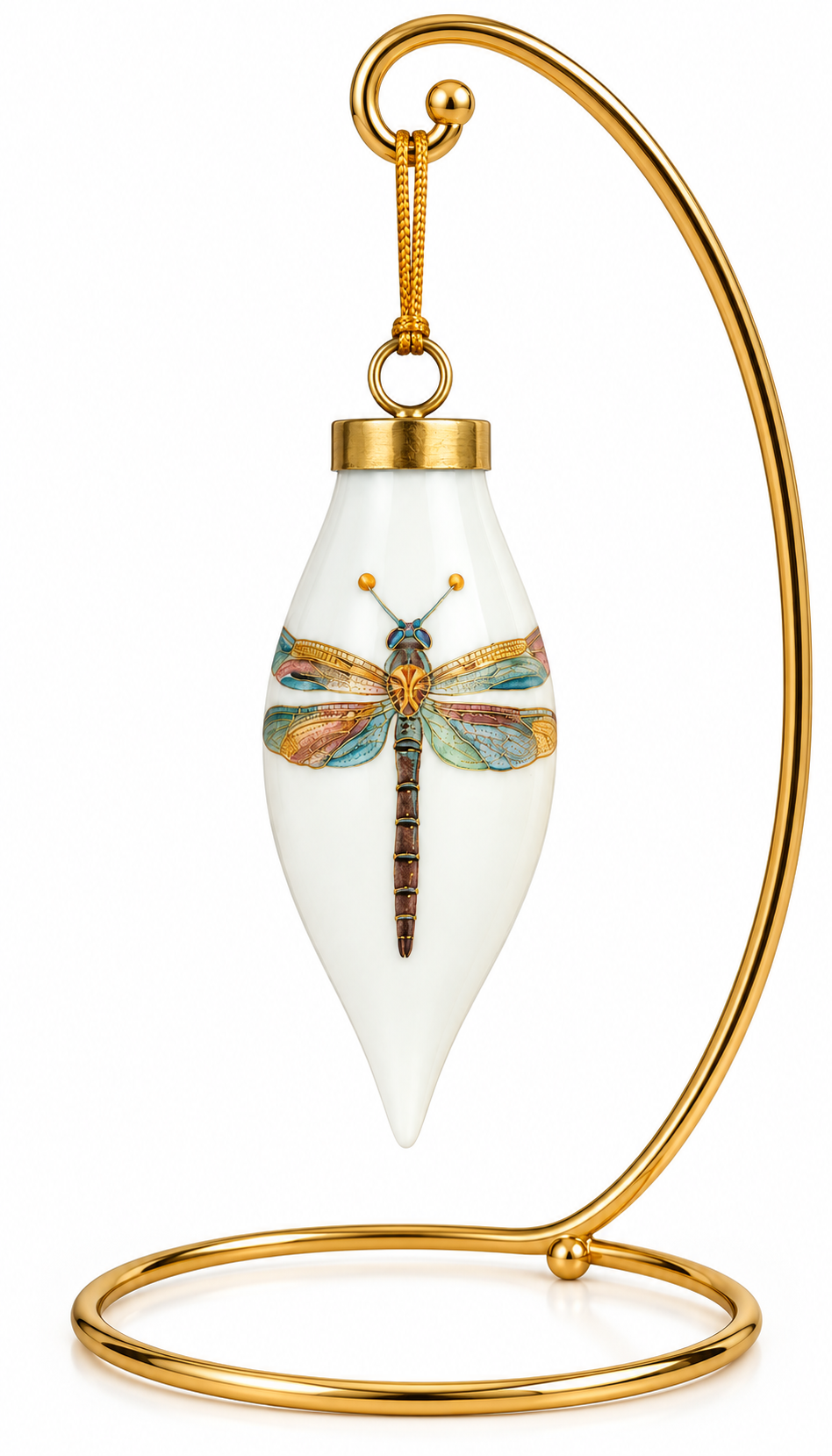 Hand-Painted Dragonfly Porcelain Finial Christmas Ornament