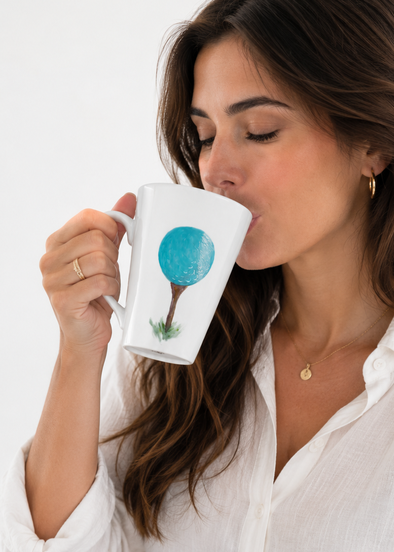 Hand-Painted Turquoise Golf Ball Porcelain Mug