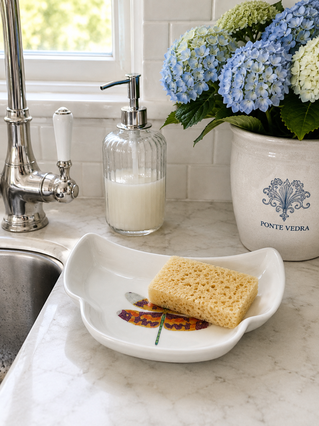 Dragonfly Porcelain Sponge Holder Tray – Coastal Kitchen Sink Organizer