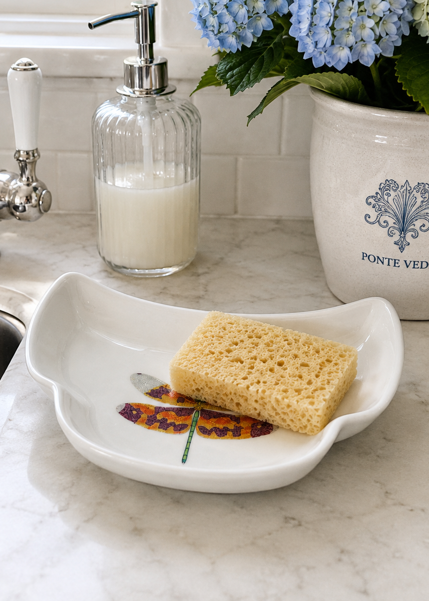 Dragonfly Porcelain Sponge Holder Tray – Coastal Kitchen Sink Organizer