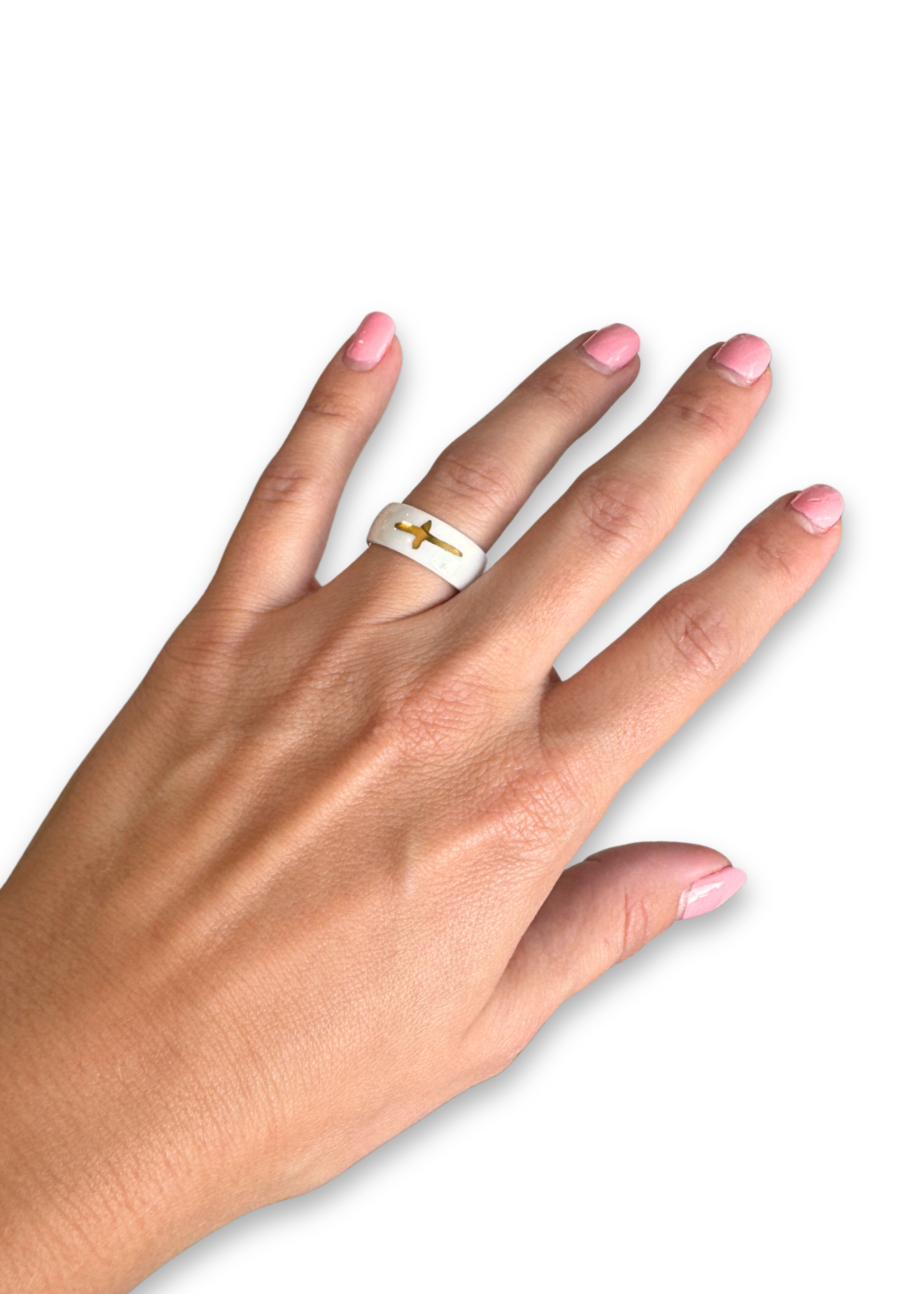 Hand-Painted Cross painted in gold Porcelain Ring