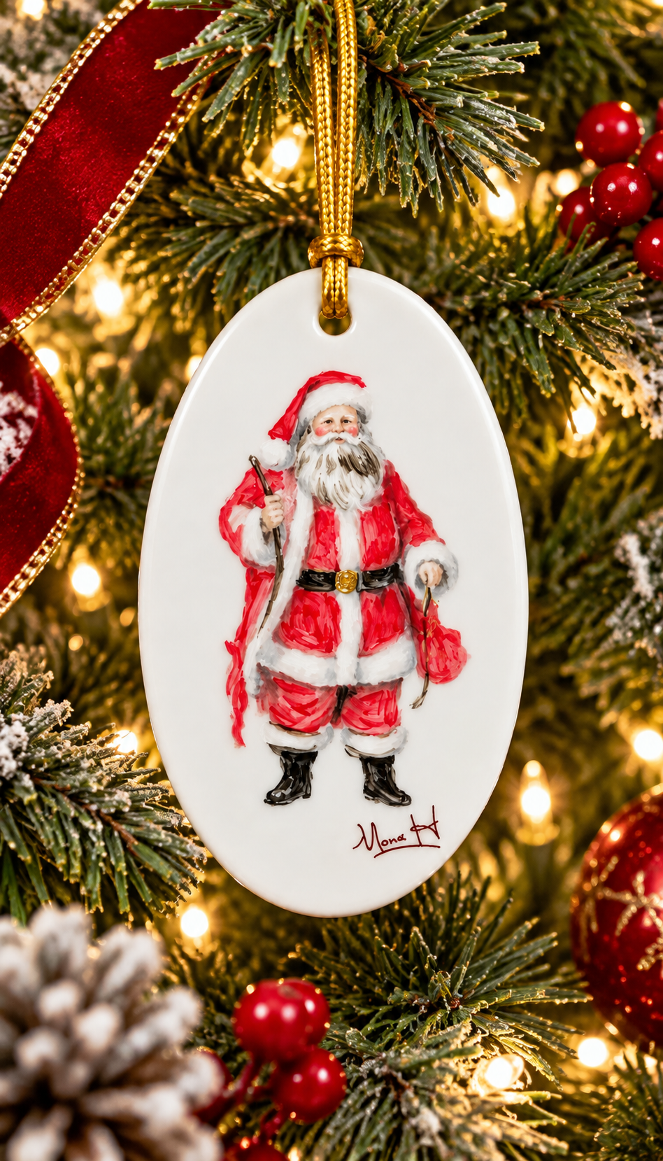 Hand-Painted Classic Santa Porcelain Christmas Ornament