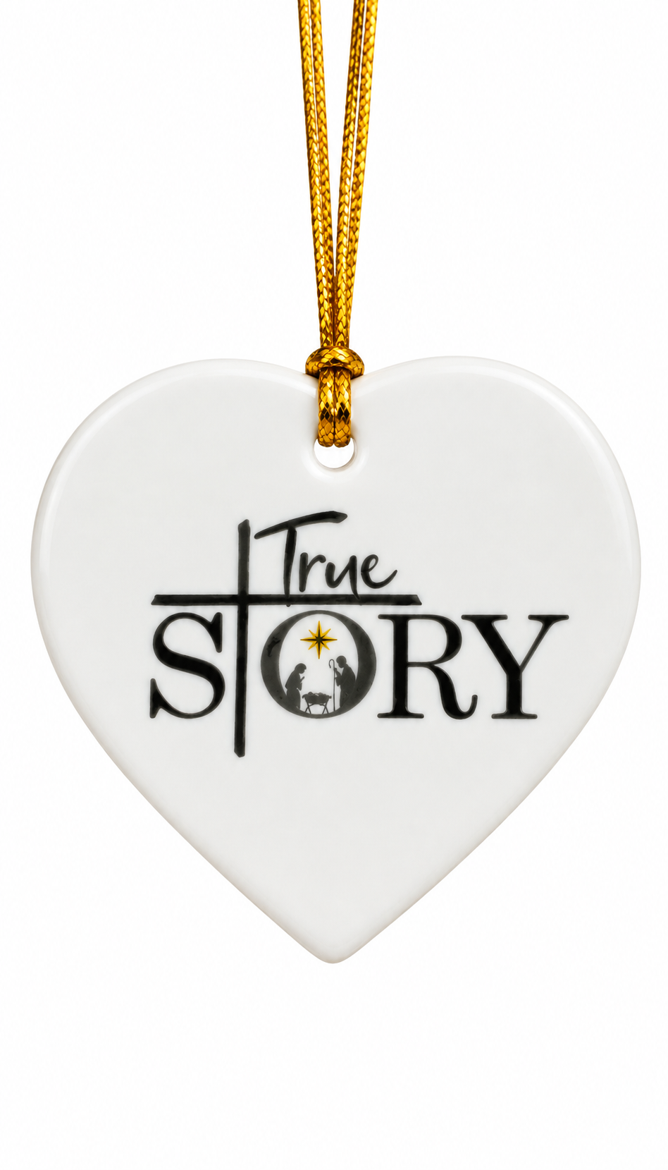 Hand-Painted True Story Nativity Porcelain Heart Christmas Ornament