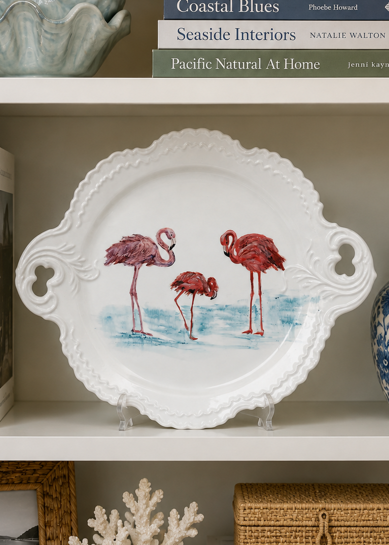 Hand-Painted Flamingo Porcelain Serving Platter