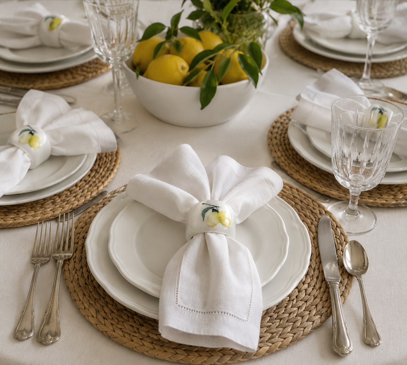 Hand-Painted Porcelain Lemon Napkin Rings – Elegant Citrus Table Setting | Made by MonaH