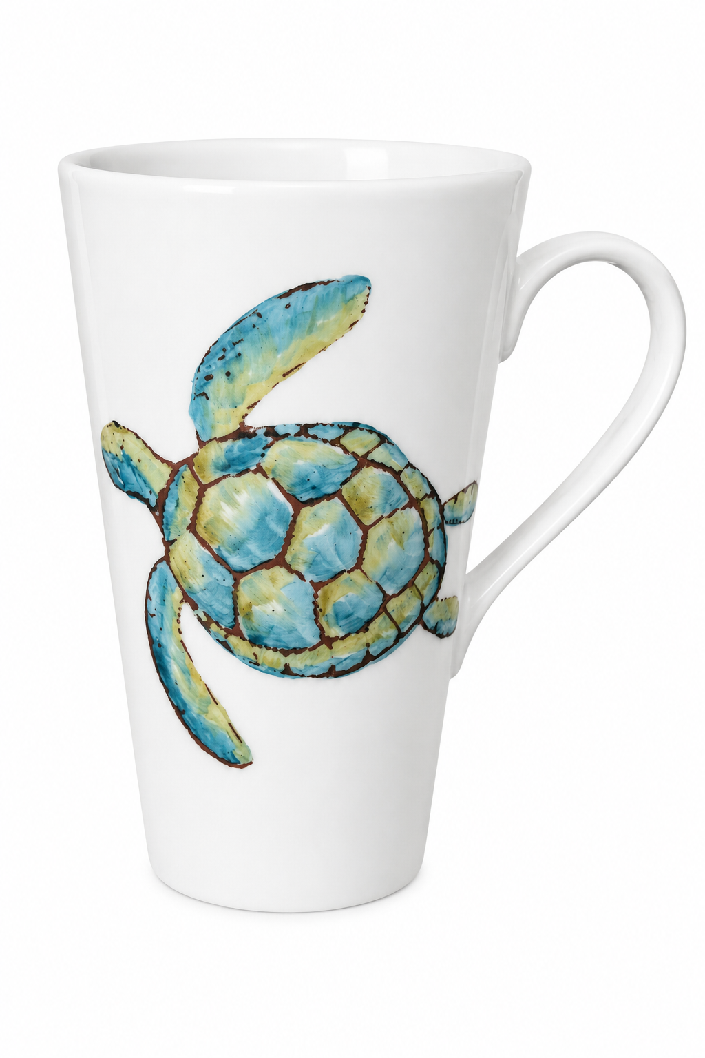 Hand-Painted Sea Turtle Porcelain Latte Mug | Coastal Coffee Cup | Ocean-Inspired