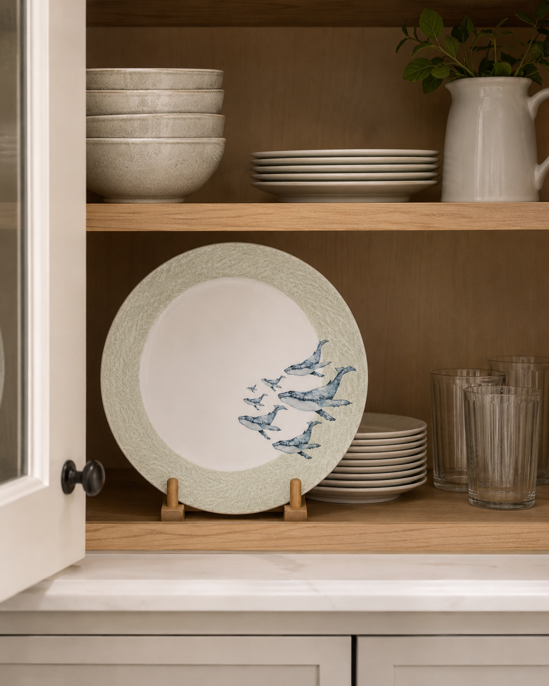 Coastal Whale Porcelain Dinner Plate – Hand-Painted Ocean-Inspired Tableware