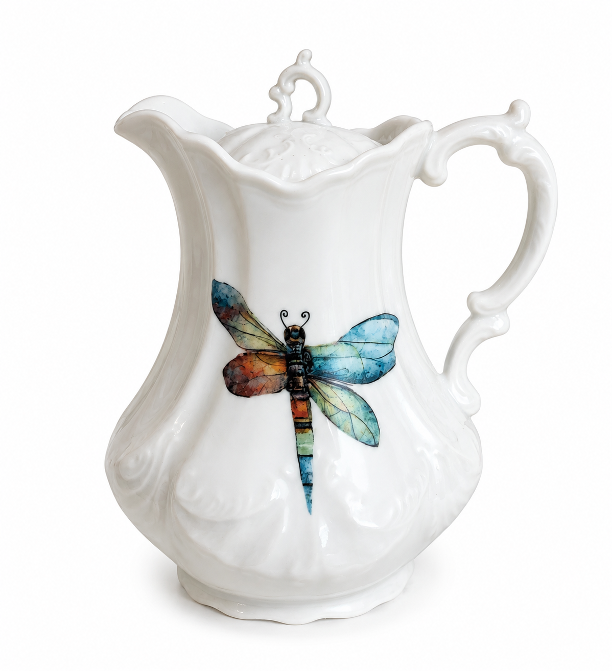 Dragonfly Porcelain Pitcher with Lid