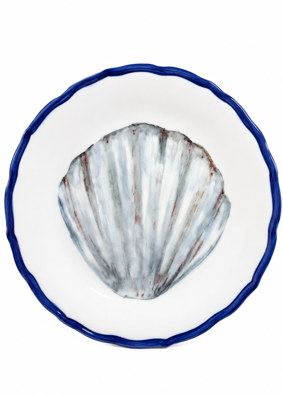 Hand-Painted Coastal Seashell Plate Styled in an Elegant Coastal Bookcase