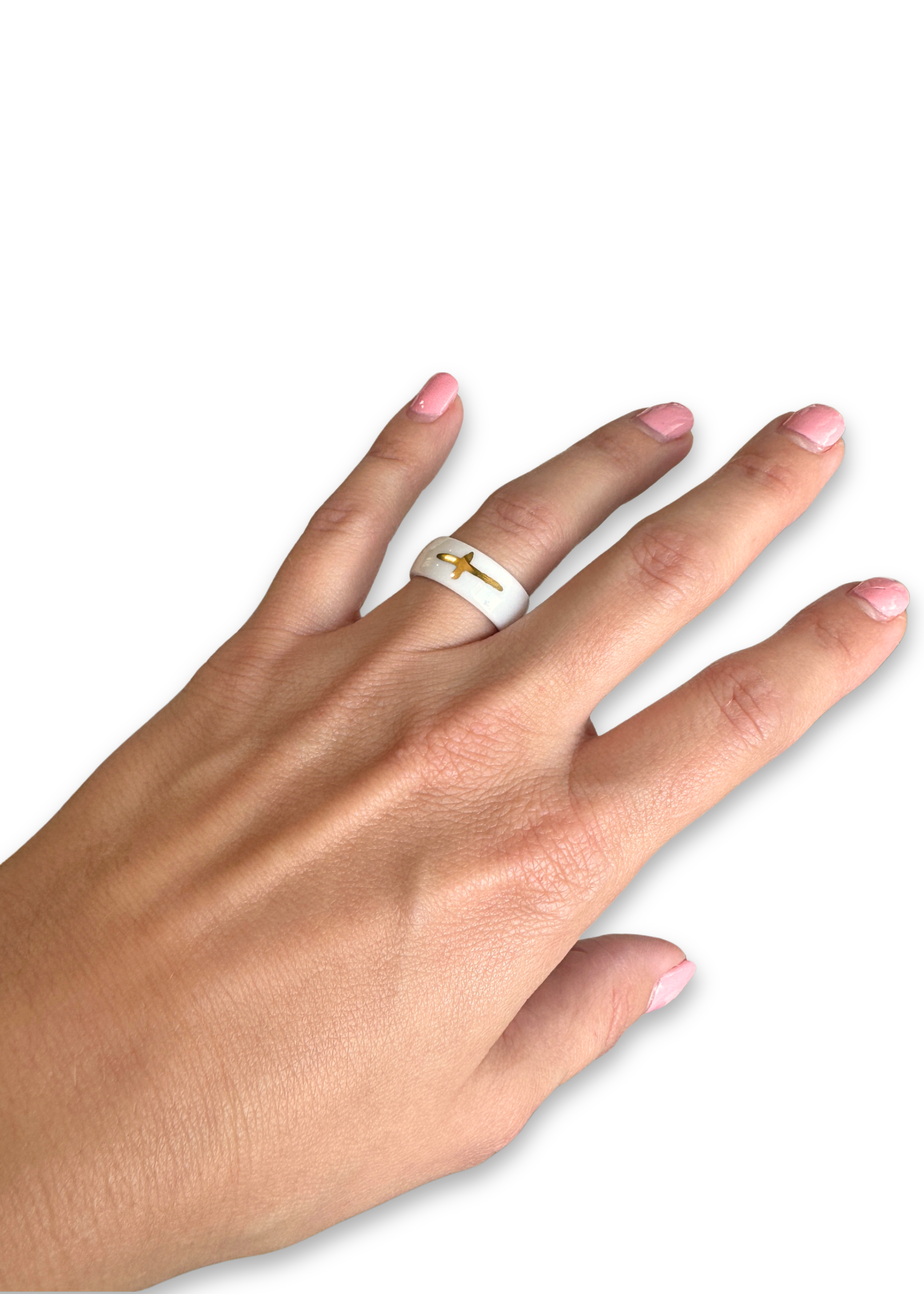 Hand-Painted Cross painted in gold Porcelain Ring