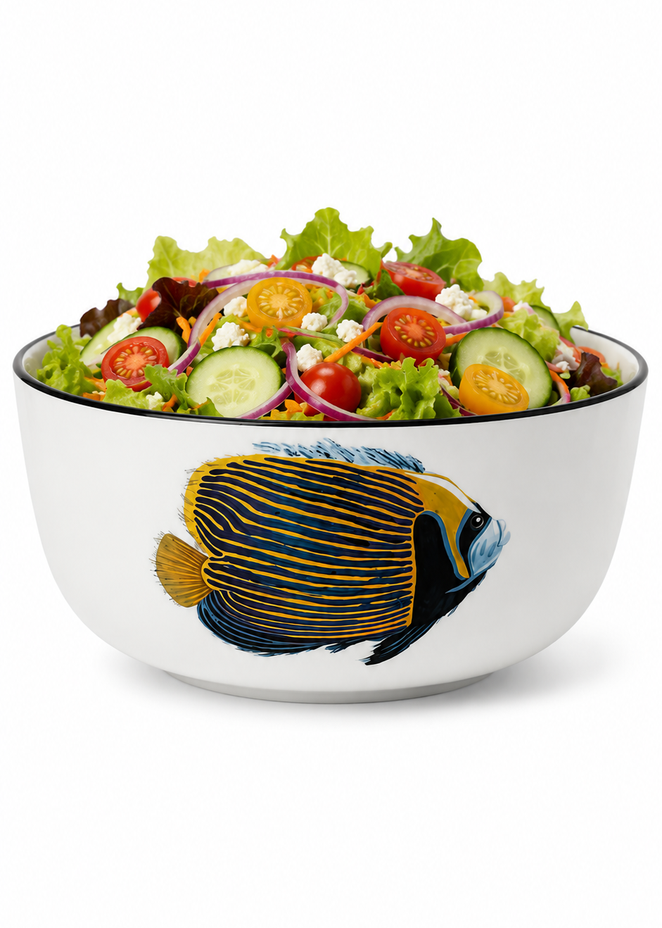 Coastal Tropical Hand Painted Angelfish Porcelain Bowl