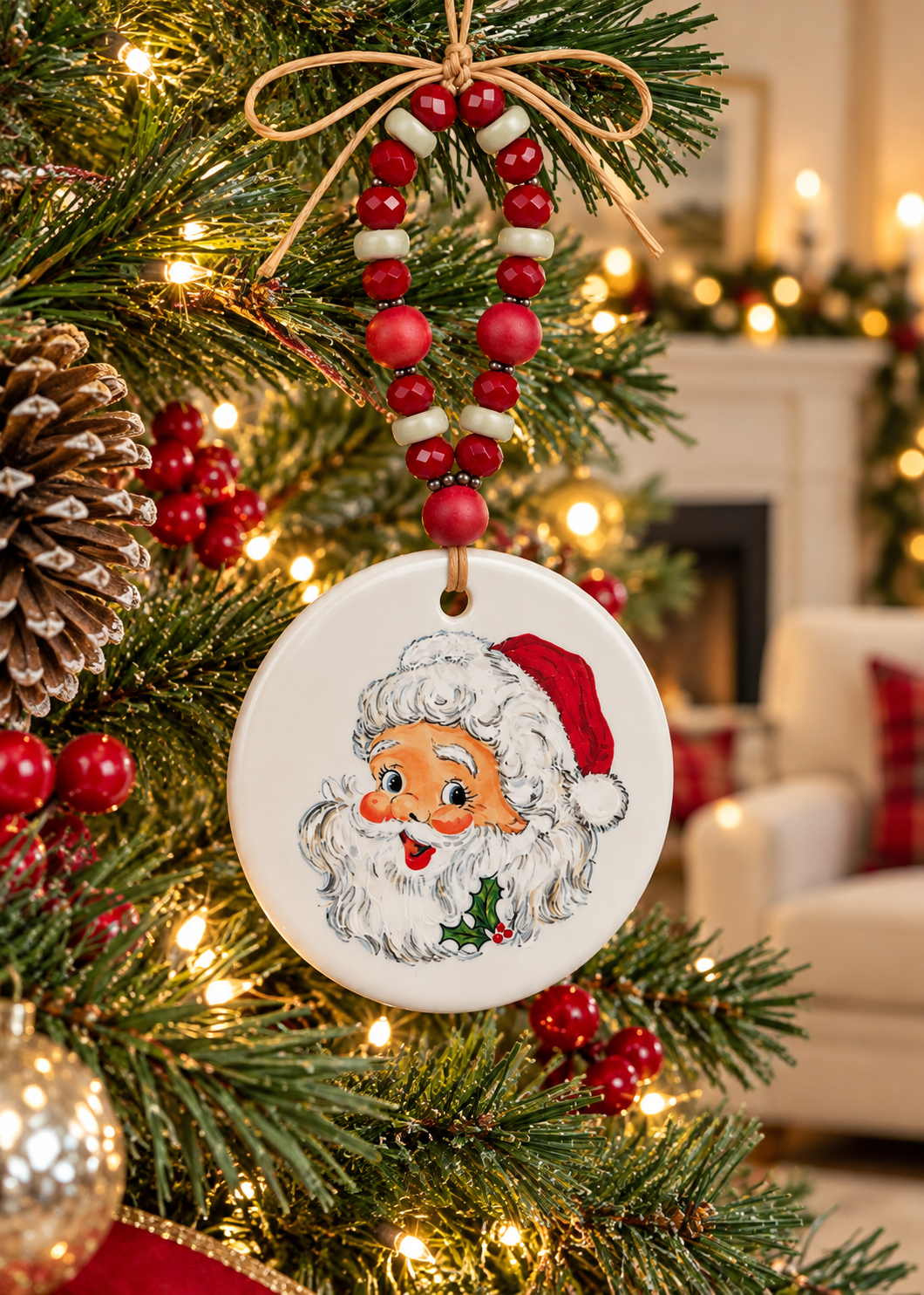 Vintage Santa Hand-Painted Porcelain Christmas Ornament