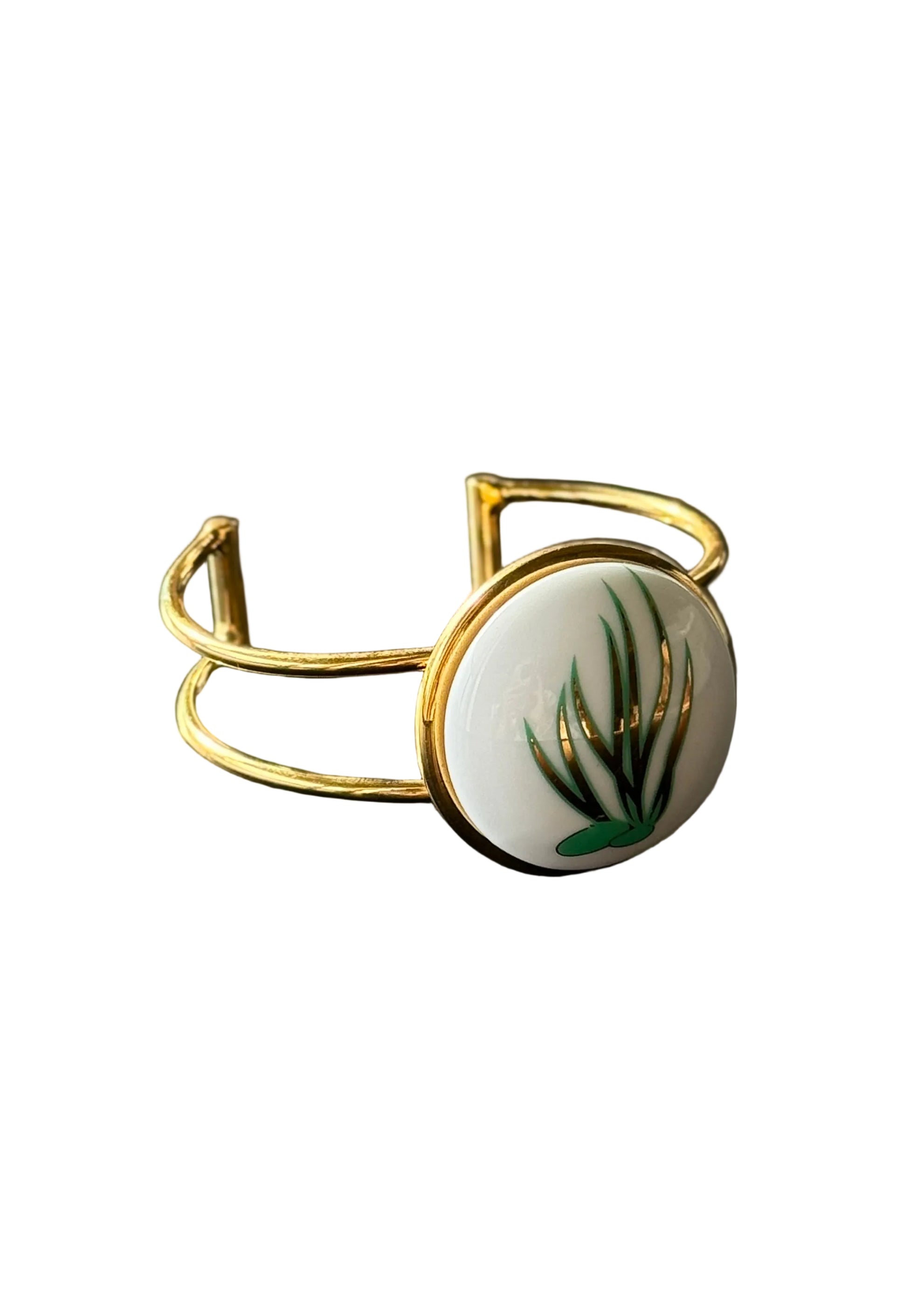 Coral Porcelain Pendant Gold Wrap Bracelet
