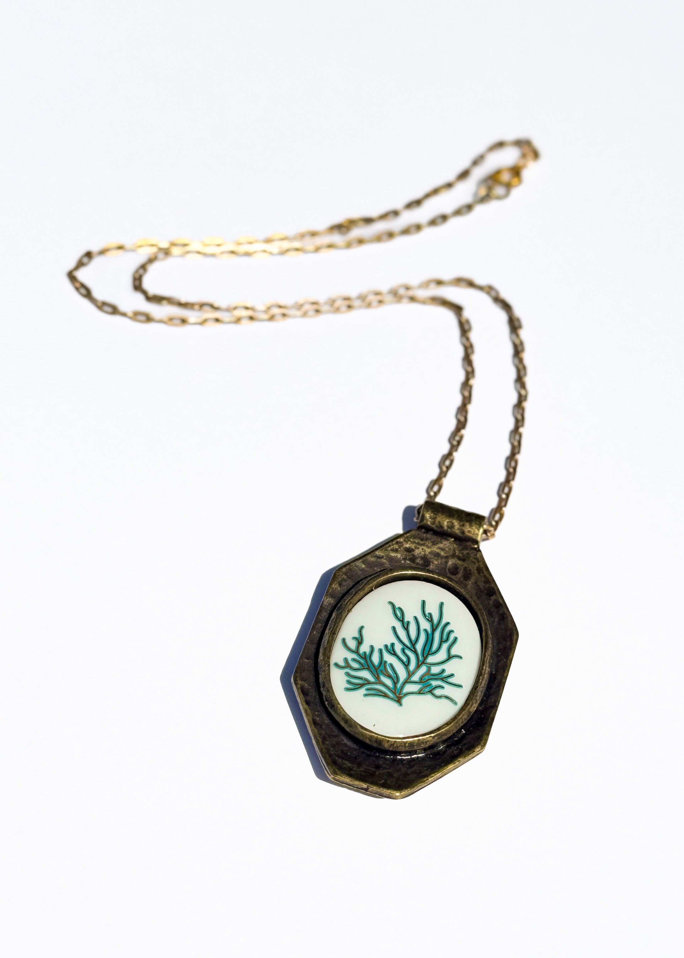 Coral Bezel Pendant Necklace Chain