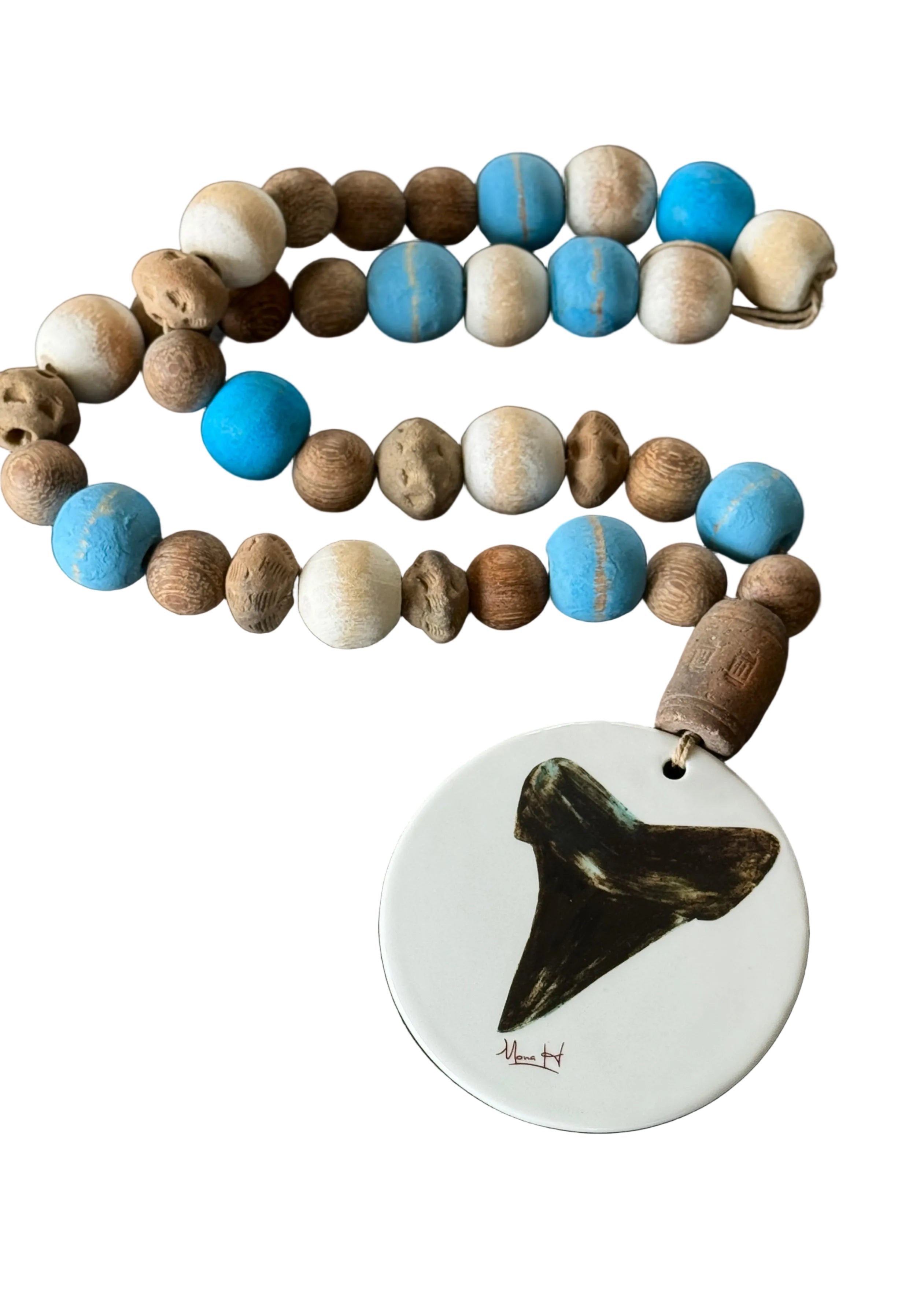 Hand Painted Shark Tooth on a Porcelain Disk Beaded Tabletop Anchor