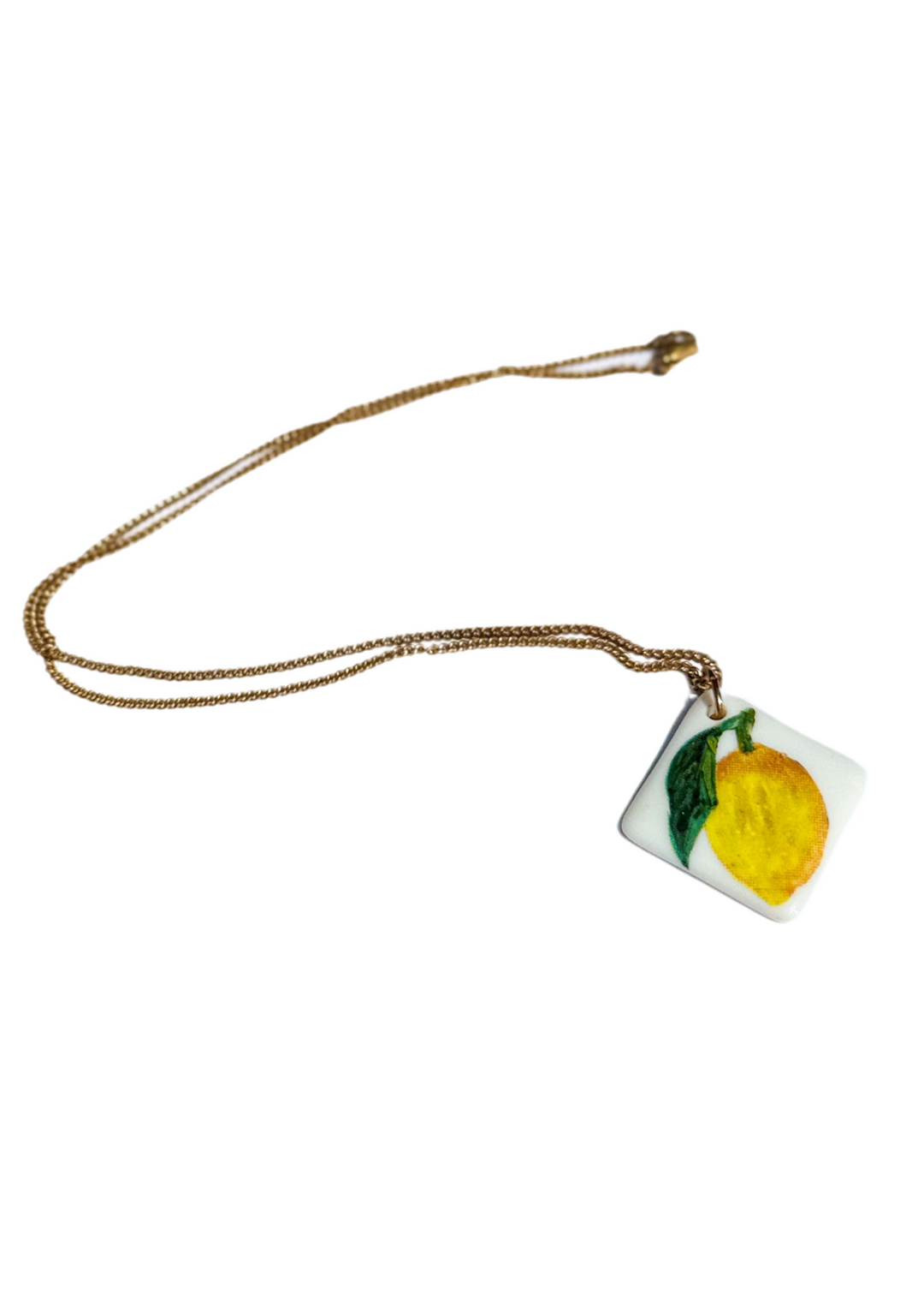 Lemon Pendant Porcelain Necklace Chain Gold