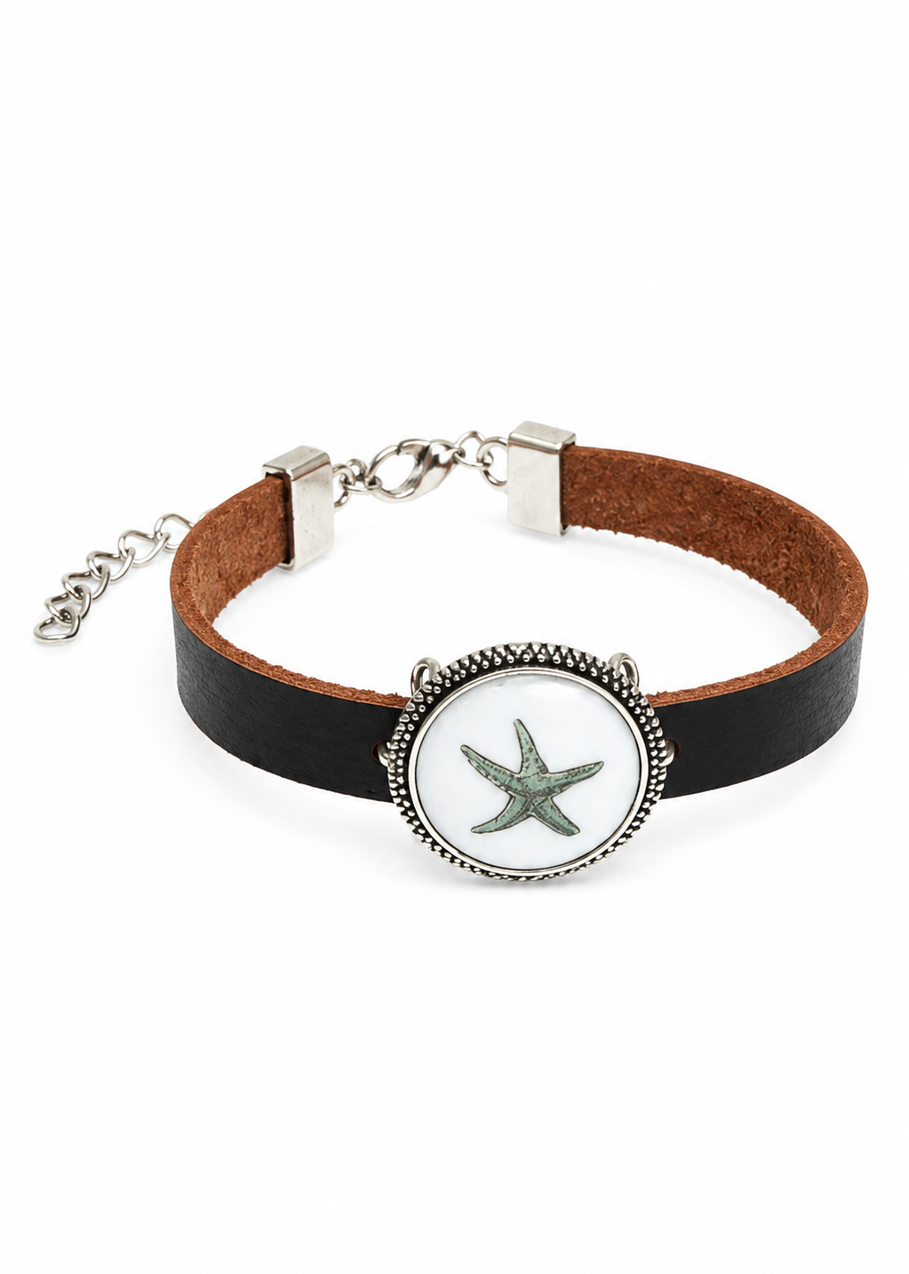Hand Painted Adjustable Coastal Leather Starfish Bracelet