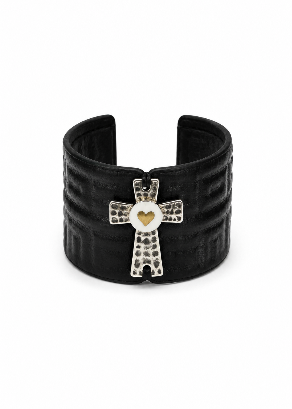 Hand Painted Leather Cross & Heart Cuff Bracelet
