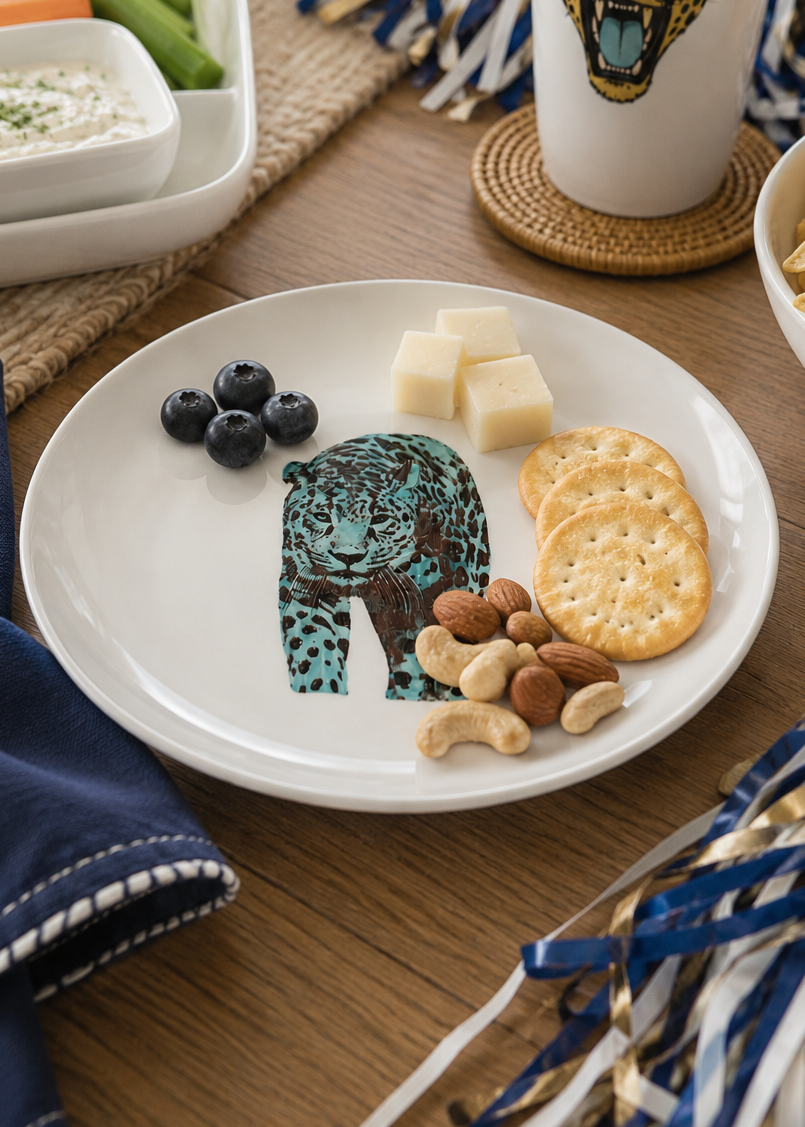 Hand-Painted Teal Jaguar Football Season Porcelain Plate