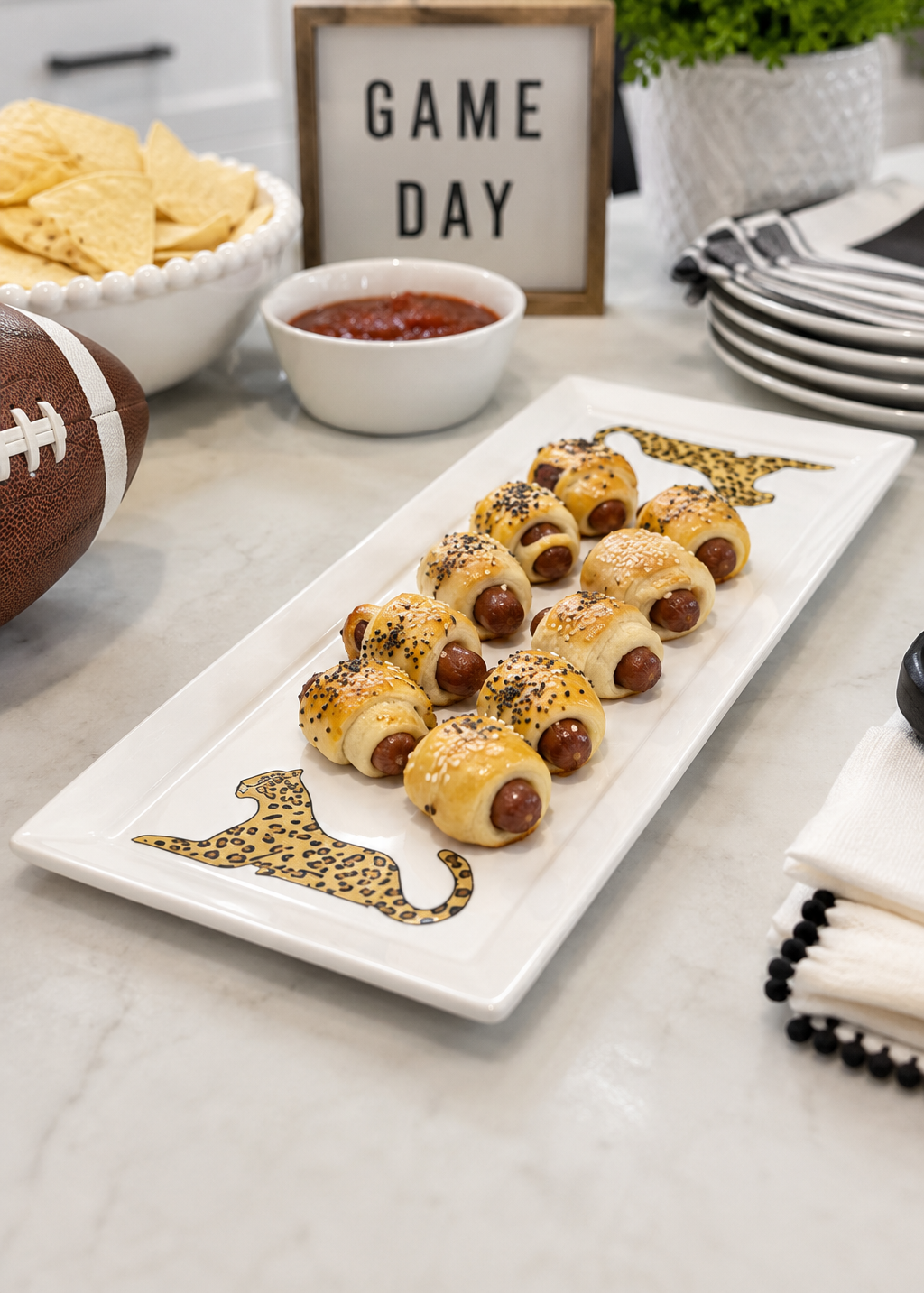Hand-Painted Double Jaguar Football Season Porcelain Serving Platter