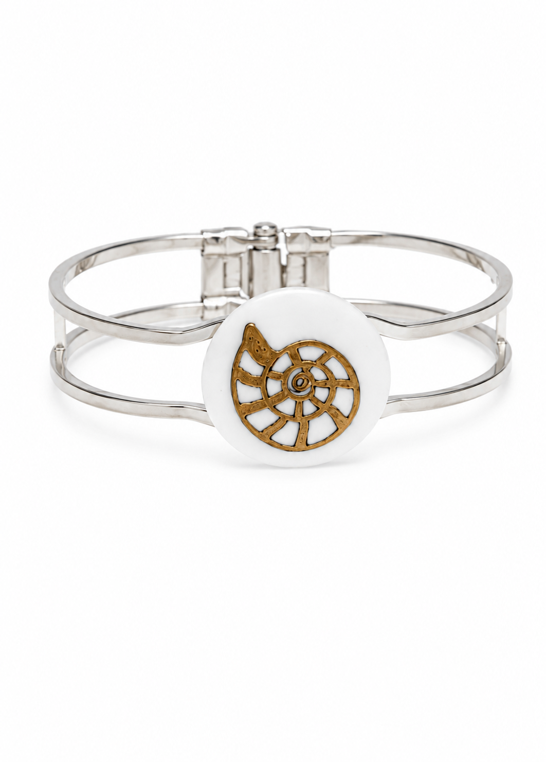 Coastal Gold Seashell Silver Adjustable Cuff Bracelet
