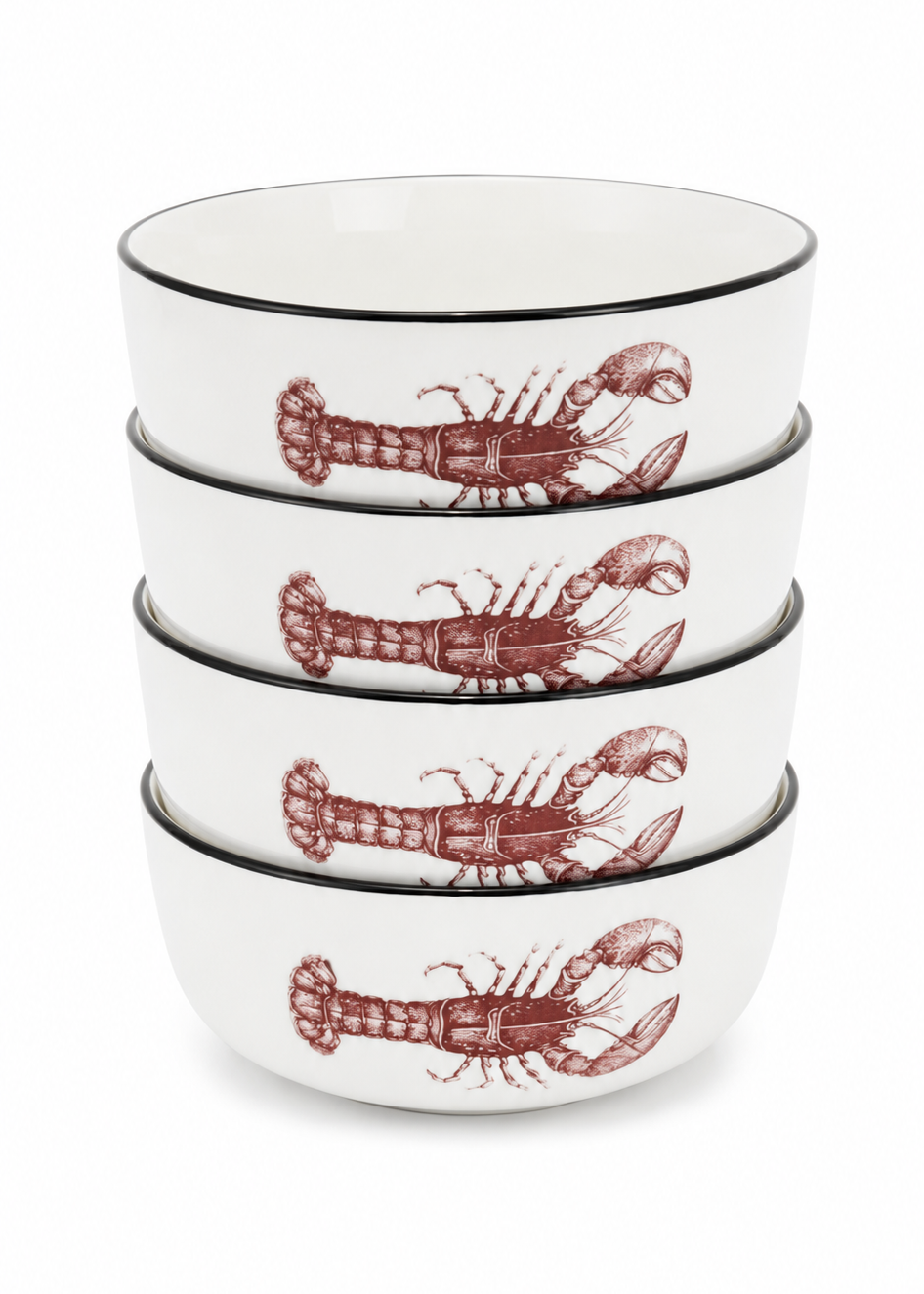 Red Lobster Porcelain Bowl Set – Set of 4