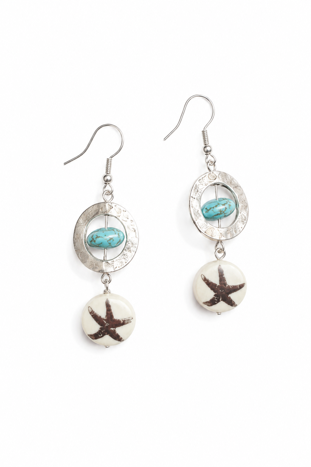 Turquoise & Starfish Porcelain Drop Earrings