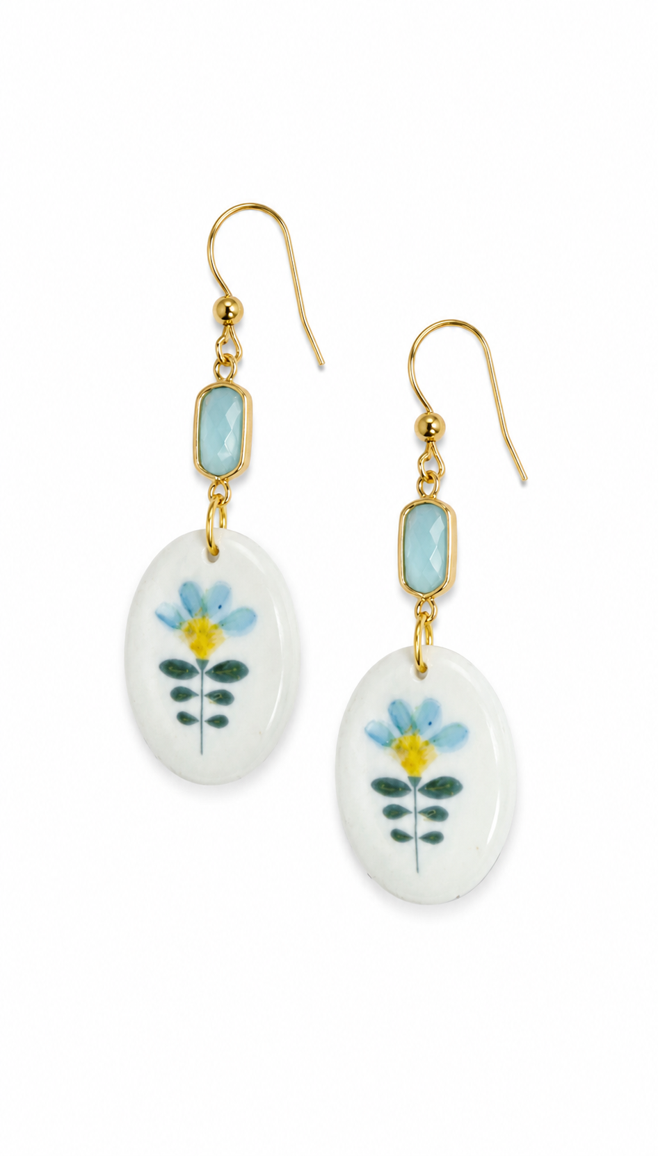 Blue Floral Porcelain Drop Earrings