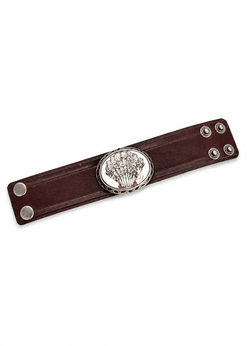 Coastal Scallop Leather Cuff Bracelet