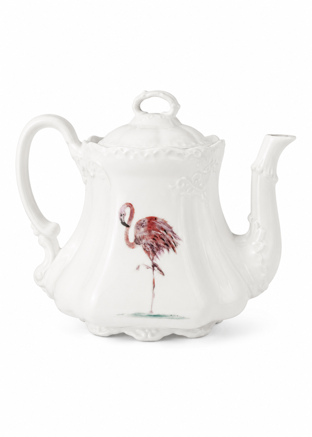 Hand-Painted Flamingo Porcelain Teapot Pitcher