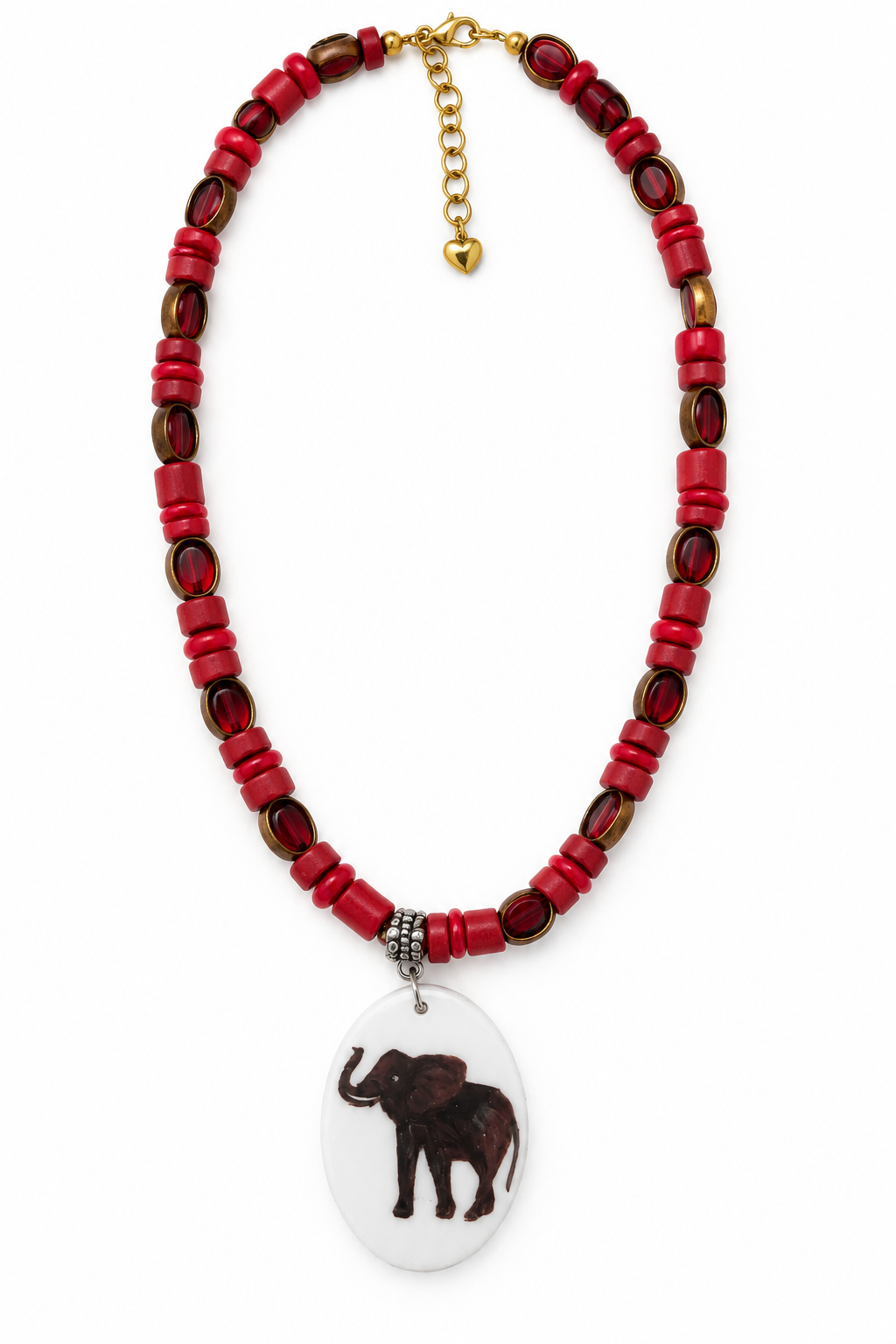 Hand Painted Porcelain Beaded Necklace Alabama Elephant Football Season
