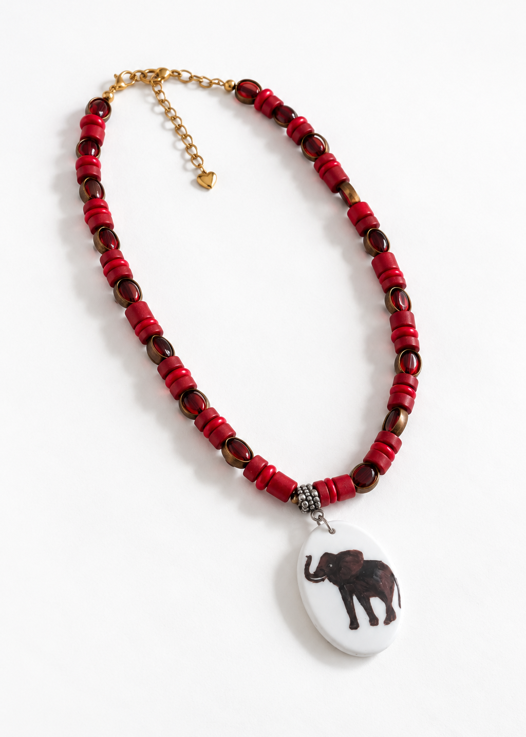 Hand Painted Porcelain Beaded Necklace Alabama Elephant Football Season
