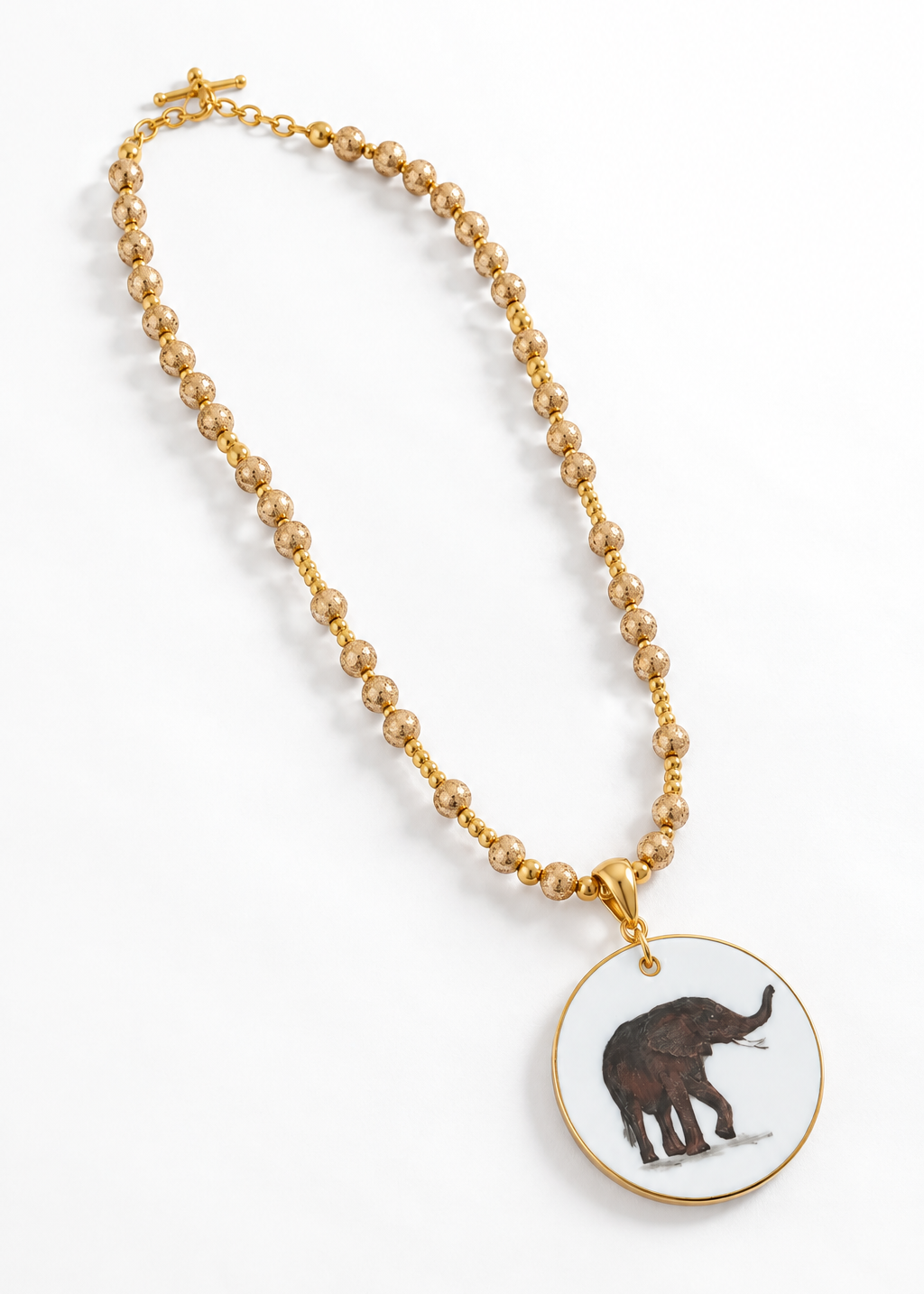 Hand Painted Alabama Elephant Porcelain Pendant Necklace