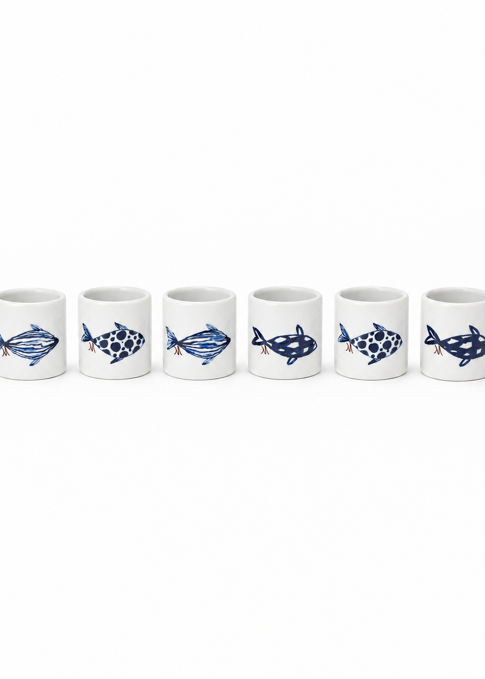 Hand-Painted Porcelain Coastal Fish Napkin Rings – Set of 6