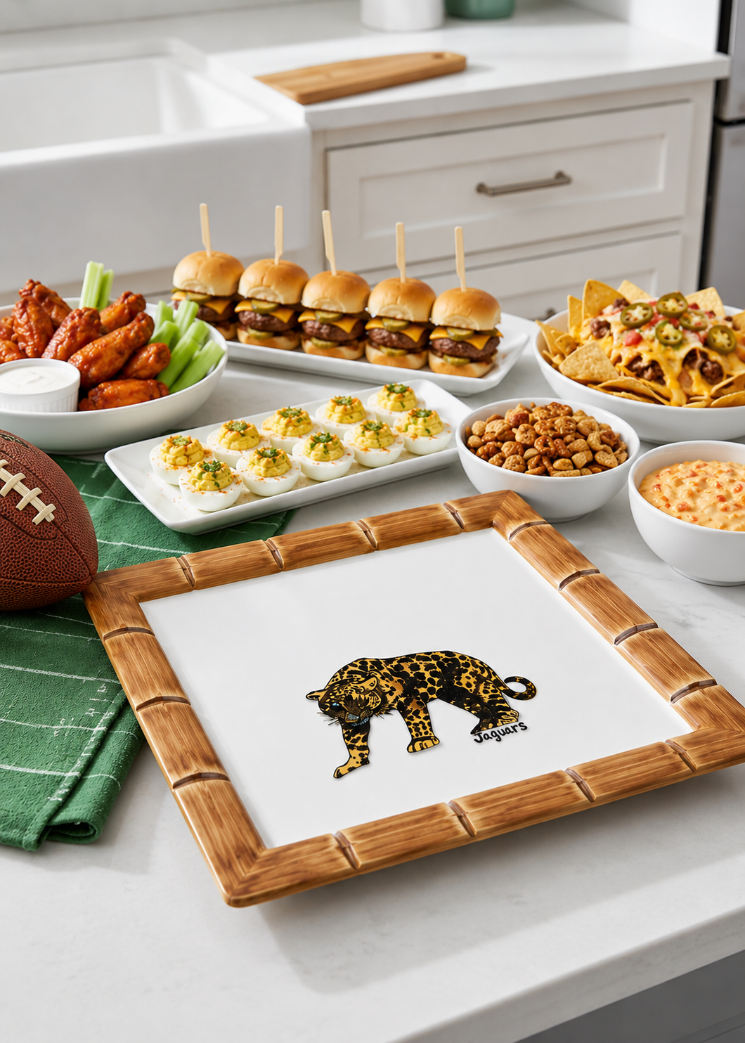 Hand Painted Porcelain Jaguar Football Season Square Plate
