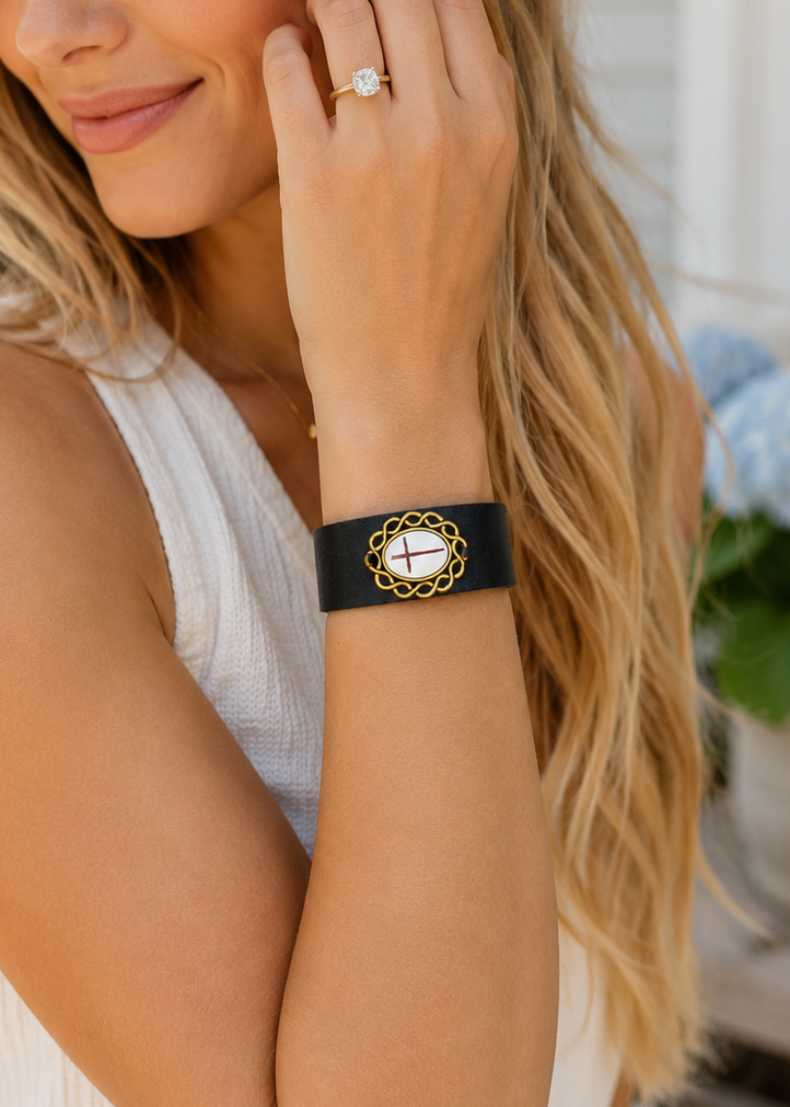Hand Painted Adjustable Leather Cross Bracelet