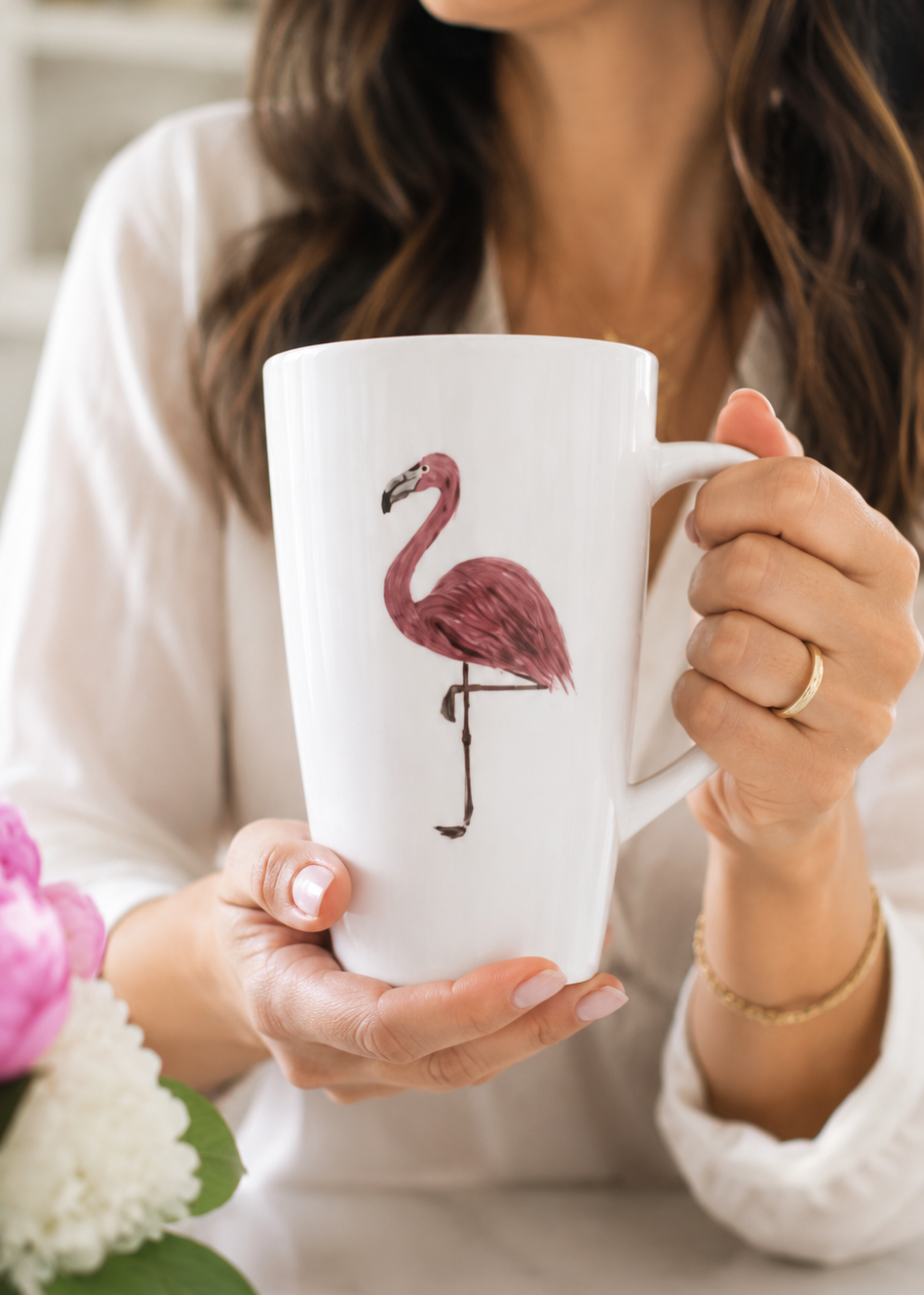 Coastal Hand Painted Flamingo Porcelain Coffee Latte Mug