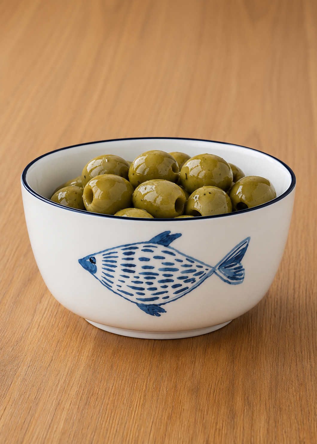 Coastal Hand Painted Blue Fish Porcelain Serving Bowl