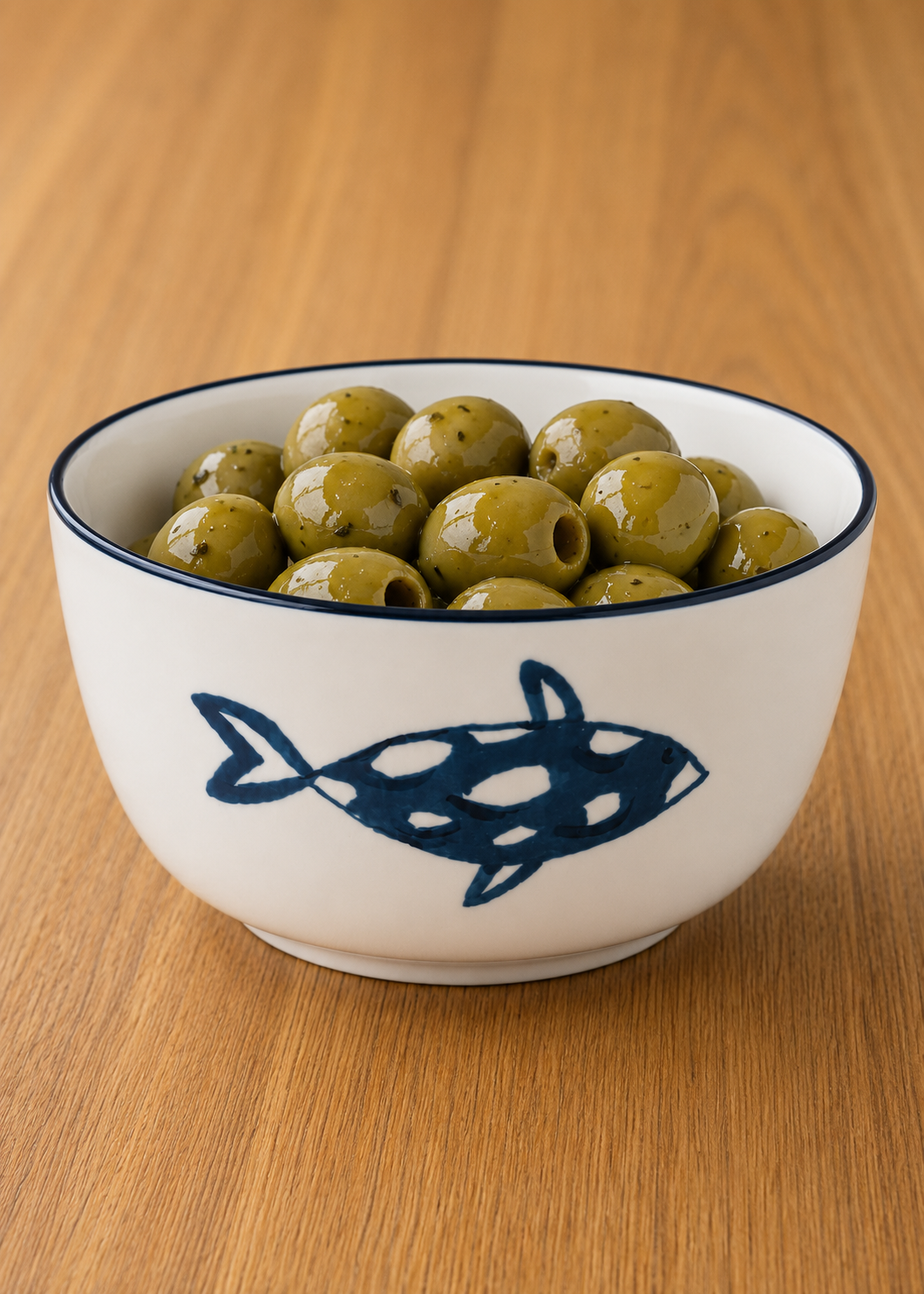 Right Facing Hand Painted Navy Fish Porcelain Bowl