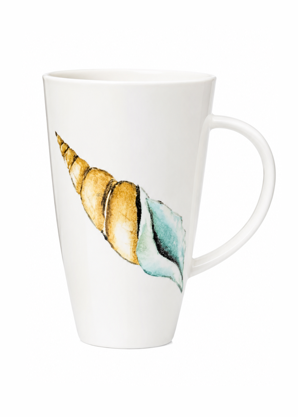 Hand-Painted Coastal Spiral Shell Porcelain Coffee Mug