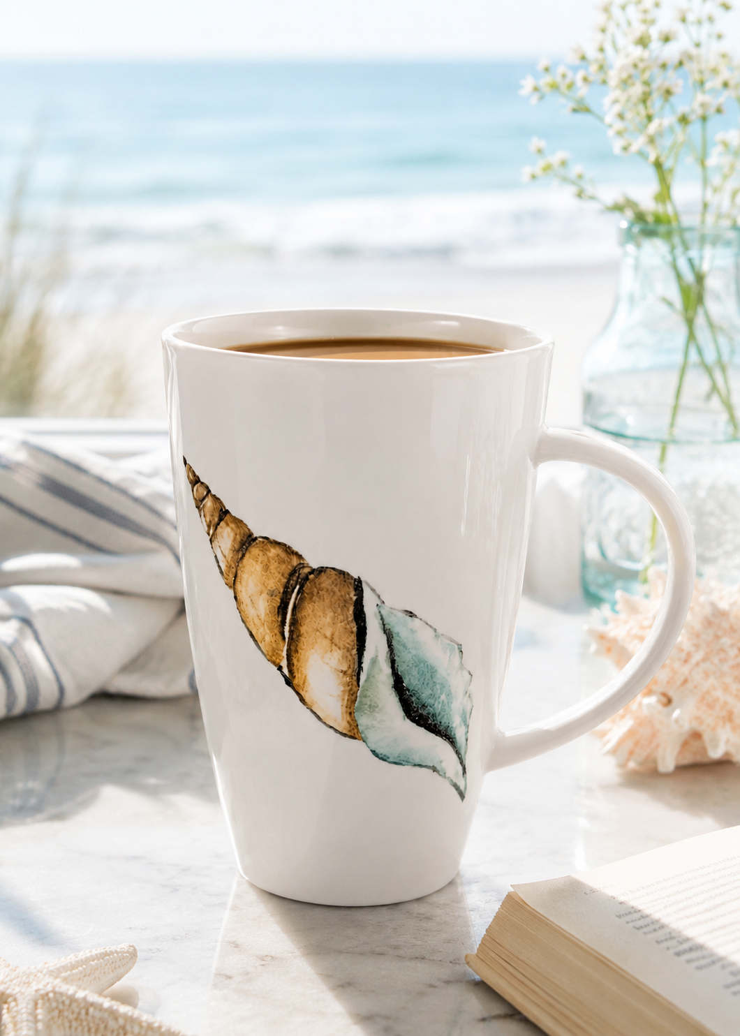 Coastal Spiral Shell Porcelain Coffee and Tea Latte Mug