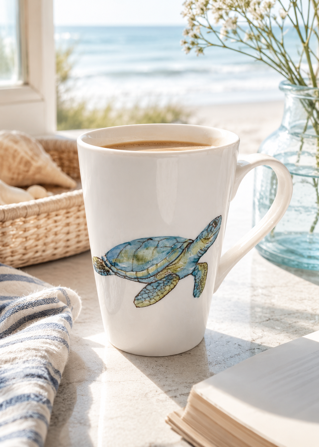 Coastal Multicolor Seaturtle Porcelain Coffee and Tea Mug
