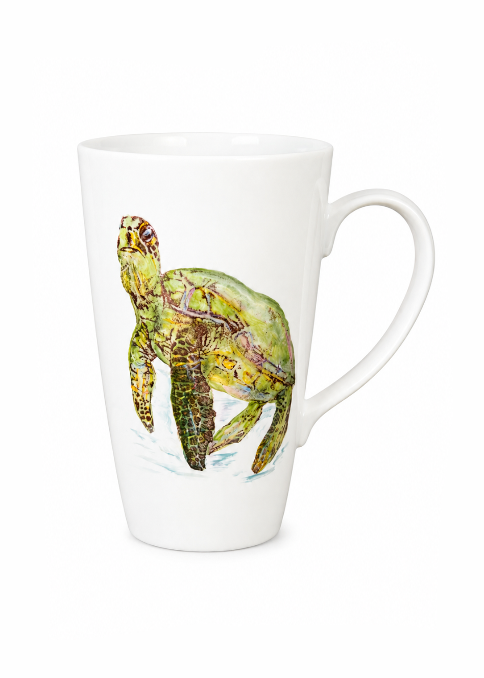Hand-Painted Coastal Green Sea Turtle Porcelain Latte Coffee Mug