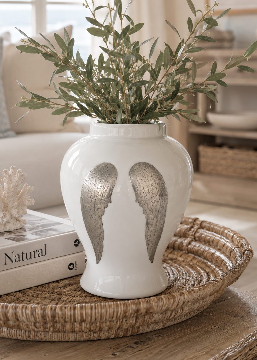 Silver Angel Wings Porcelain Vase